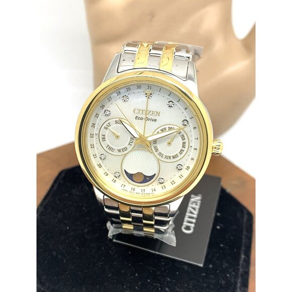 Citizen Women Watch FD0004-51D Eco Drive Mother of Pearl Dial Moon Phase Diamond - Picture 1 of 15